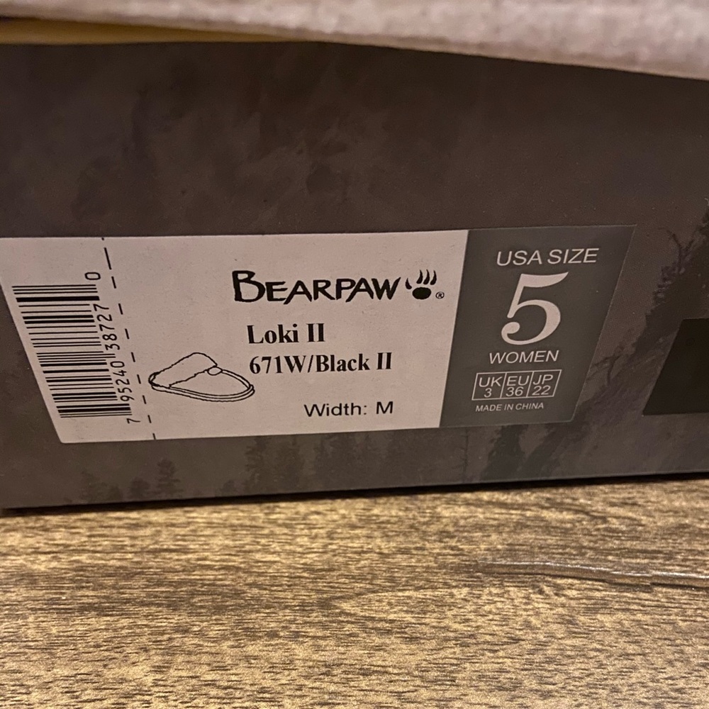 BEARPAW Slippers Loki II Sheepskin Fur Lined Black, Size 5 - Picture 4 of 8